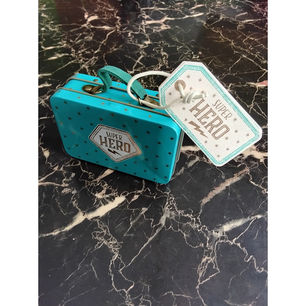 Maileg Superhero Little Brother Mouse in Suitcase Teal Gold Star 16-8723-01 NWT